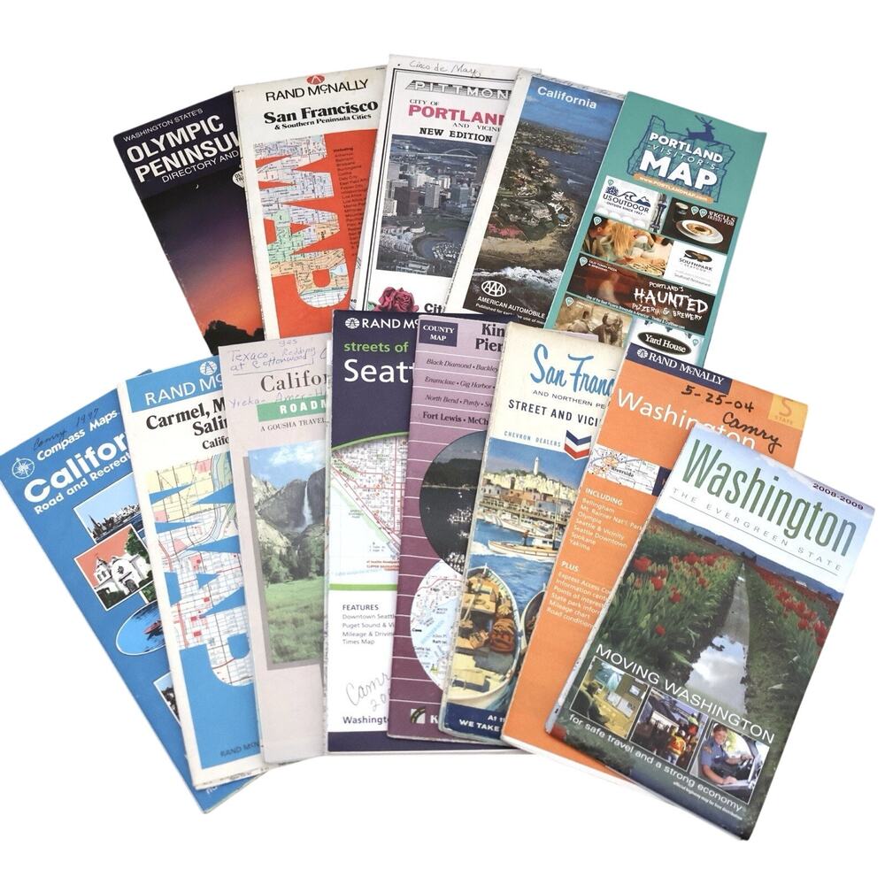 Vintage Modern Paper United States Maps Lot SF CA WA Portland OR Ephemera Travel